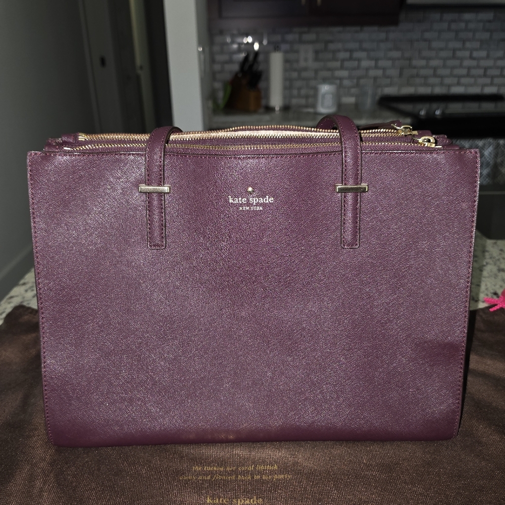 kate spade deep plum Saffiano leather satchel with gold hardware